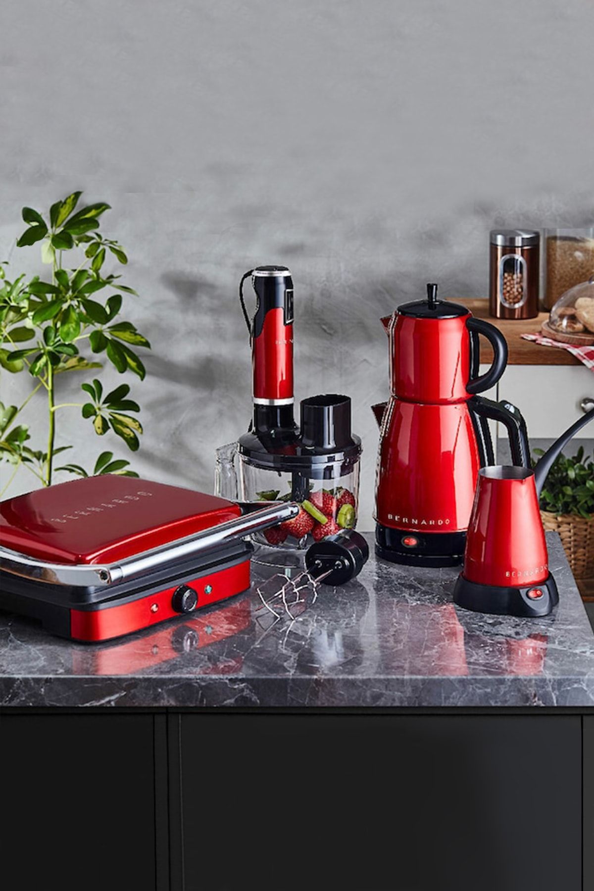 Bernardo Sapphire Ruby 4lü Mega Elektro Mutfak Çeyiz Seti Kırmızı
