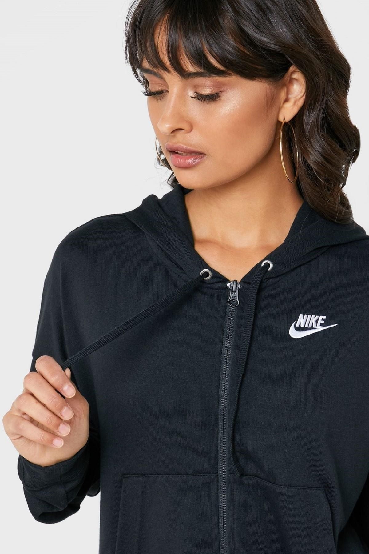 Nike Sportswear Jersey Loose Fit Full Zip Hoodie Bol Kalıp Kapüşonlu Siyah