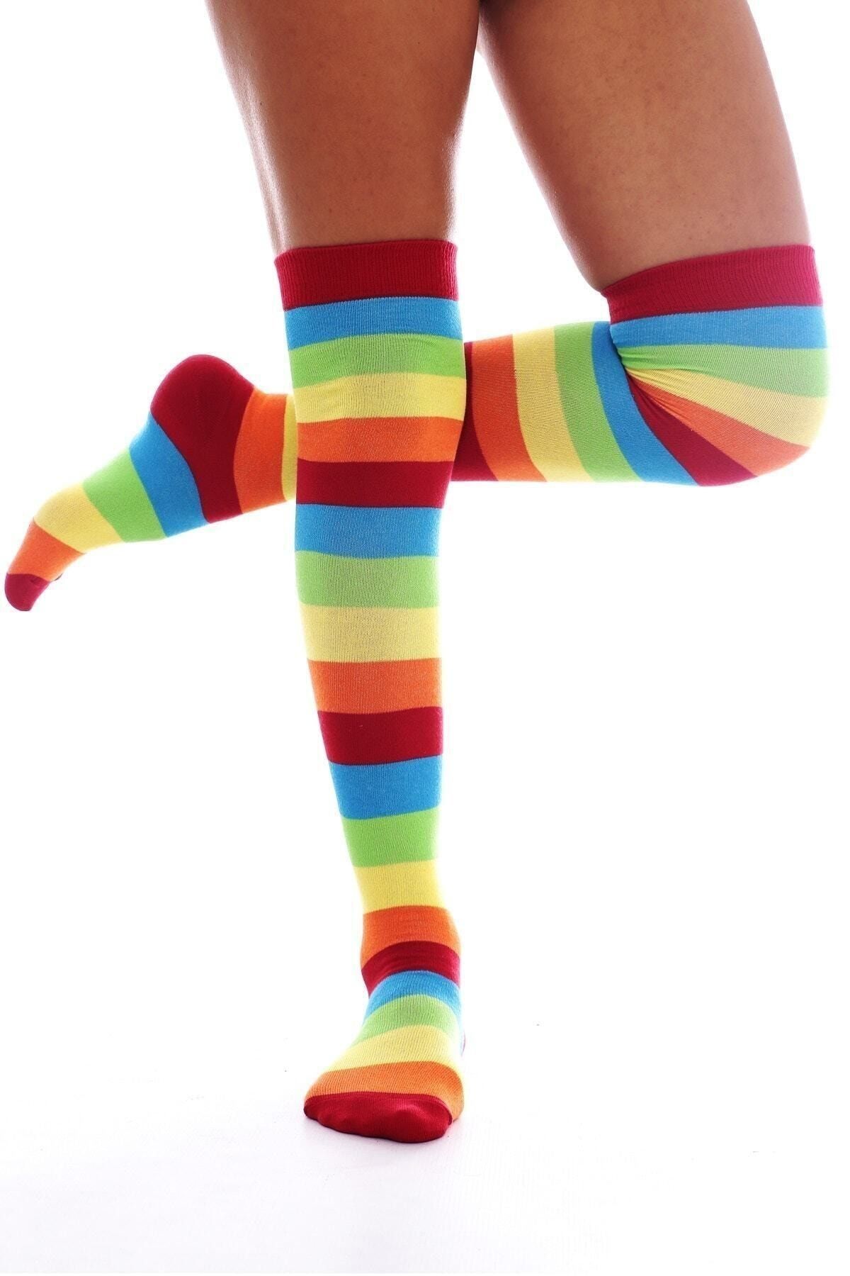 TİSTA Kadın Çok Renkli Diz Üstü Pamuklu Çorap