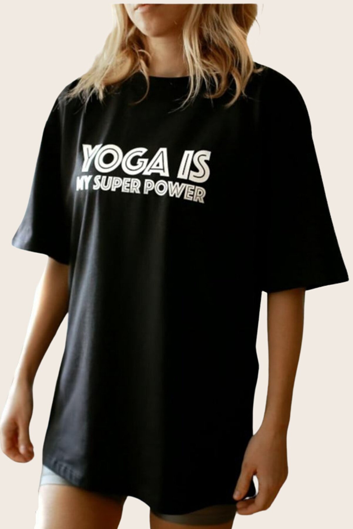 Soul True Kadın Siyah %100 Pamuk Bisiklet Yaka Oversize Boyfriend Yarım Kollu Yoga T-shirt