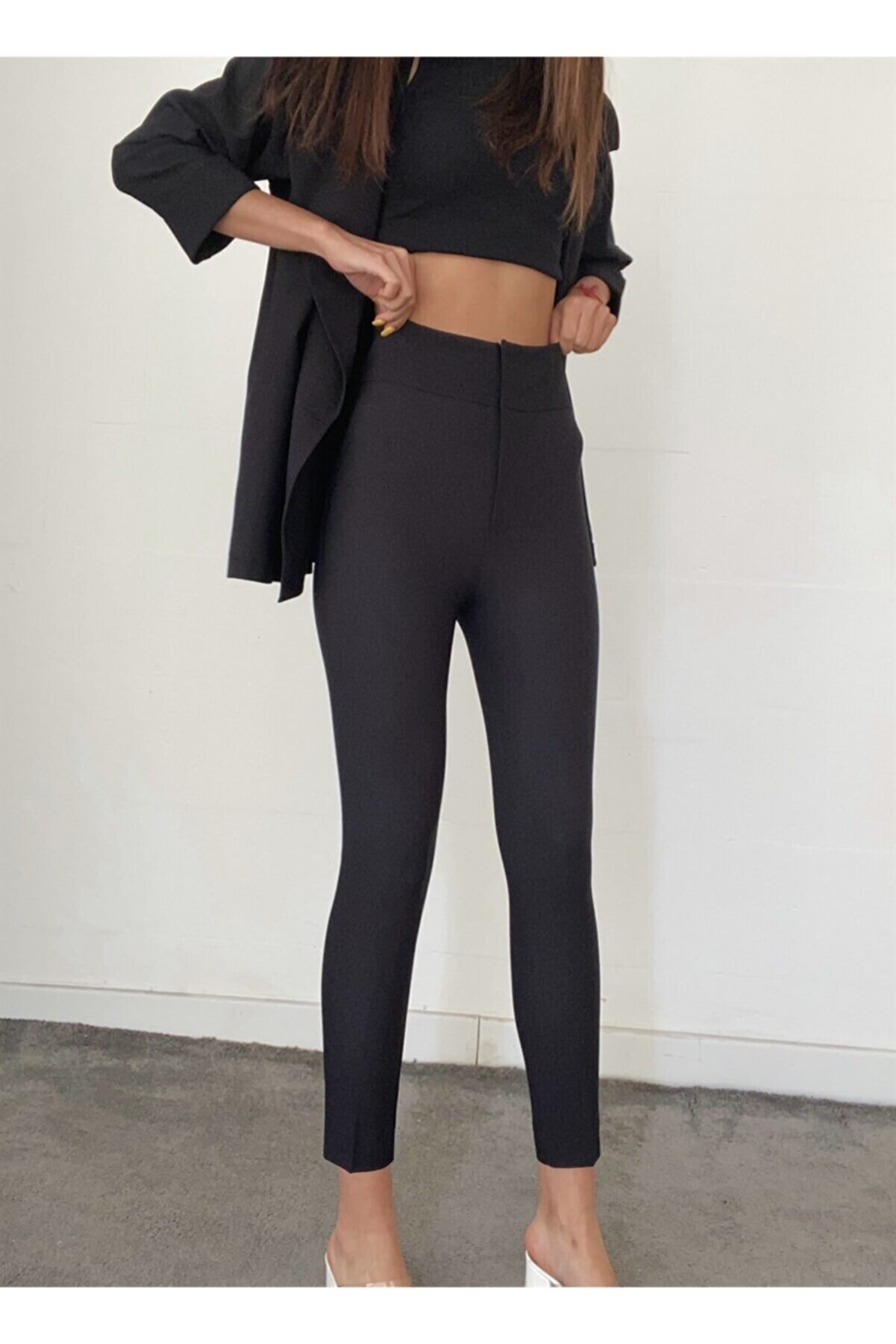 moneta boutique Kadın Siyah Ekstra Yüksek Bel Dar Paça Toparlayıcı Pantolon