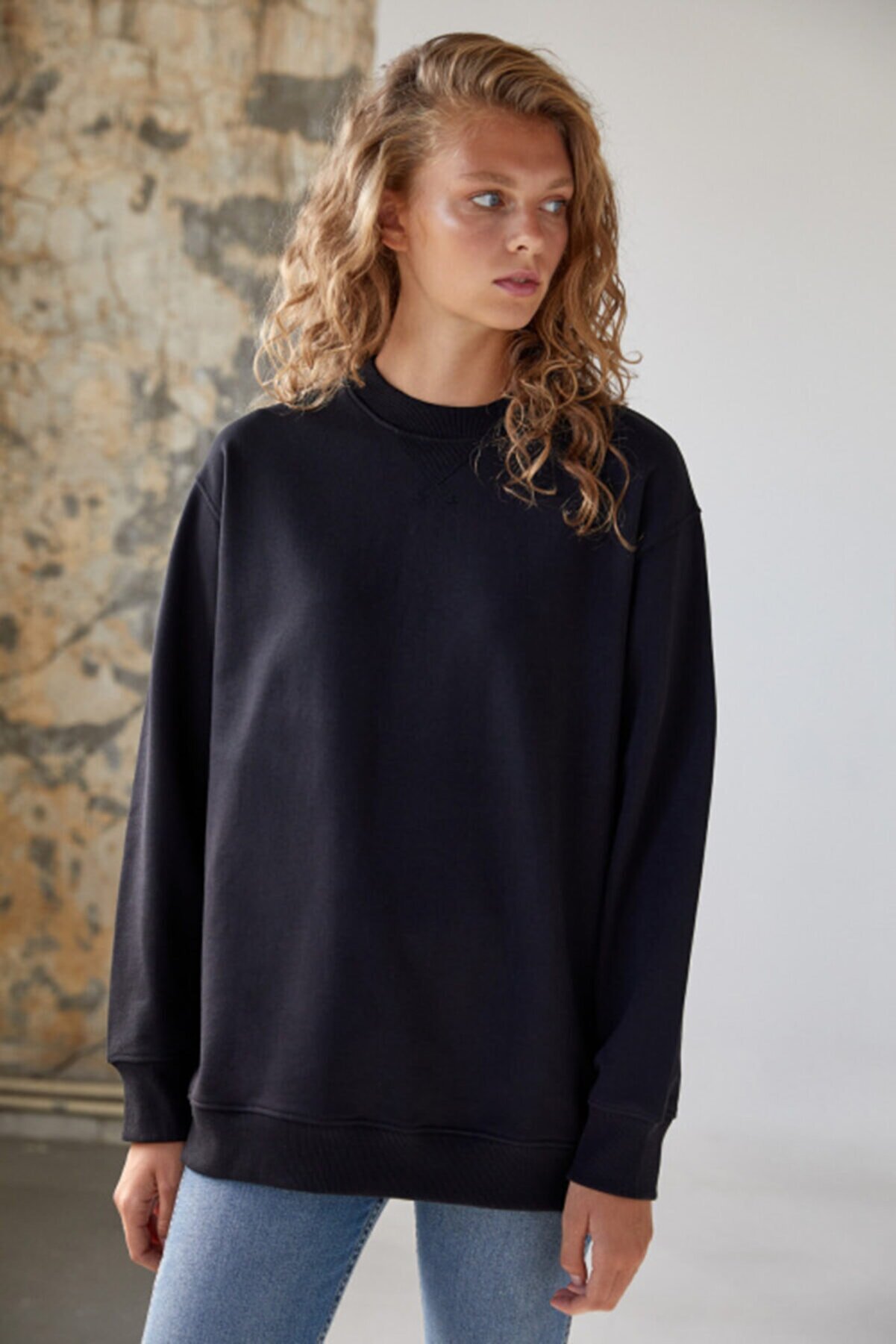 Urban Muse Kadın Siyah Pamuklu Sweatshirt