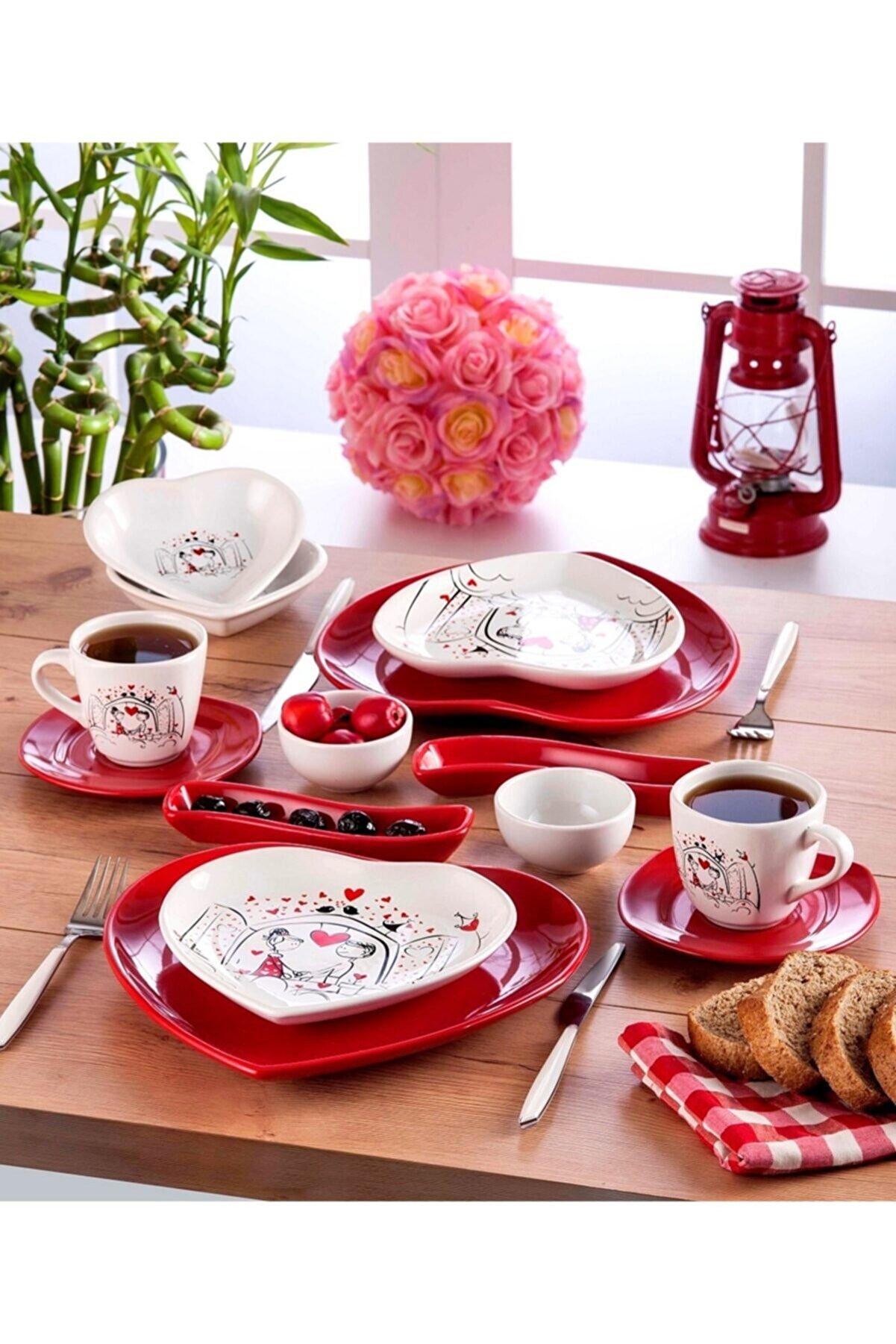 Keramika Keyfi Aşk Kahvaltı Takımı 14 Parça 2 Kişilik