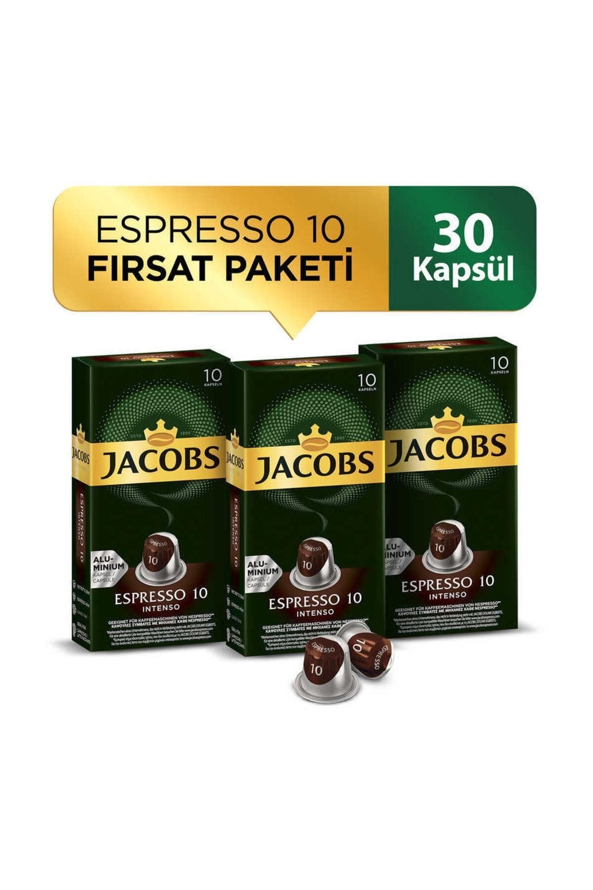 Jacobs Espresso 10 Intenso Nespresso Uyumlu Alüminyum Kapsül Kahve 10 Adet X 3 Paket