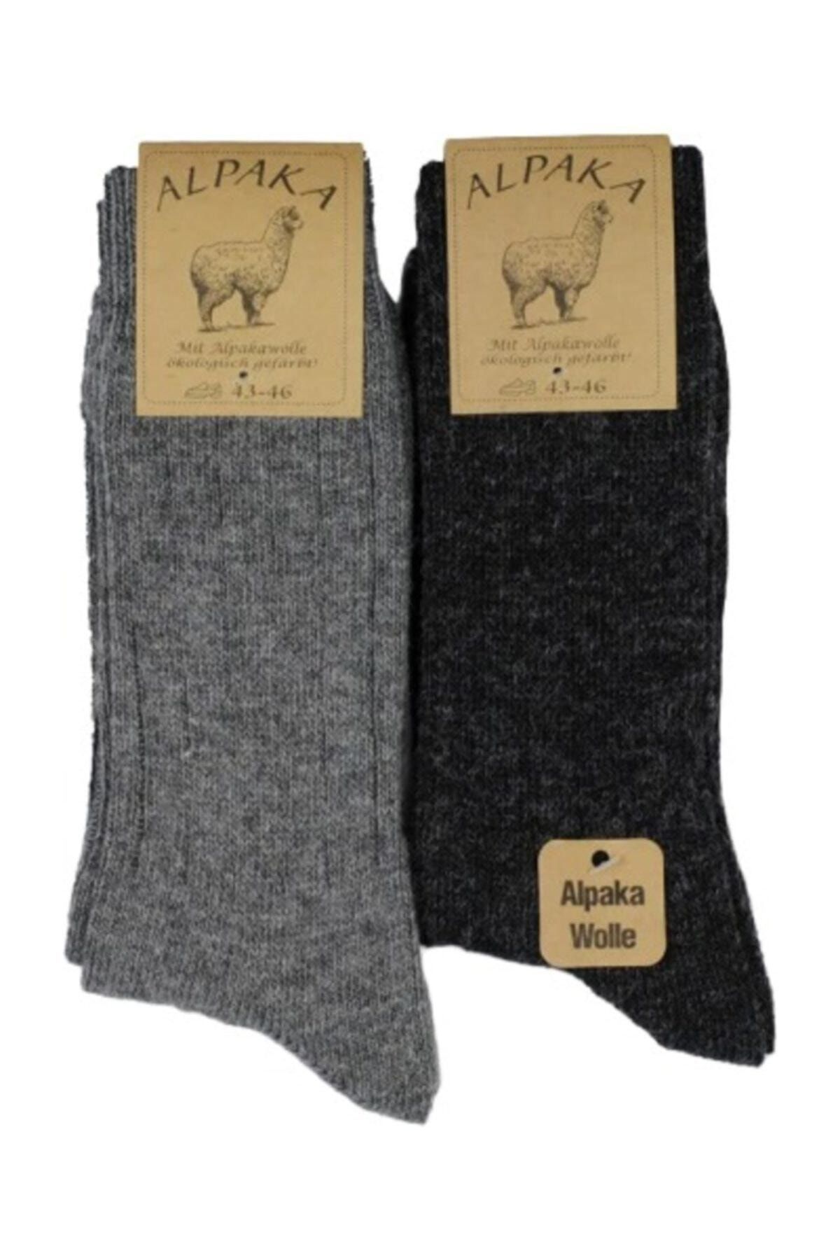 Go With 2’li Alpaka Yünlü Soft Kışlık Çorap Ince Örgü Gri Siyah (3095)