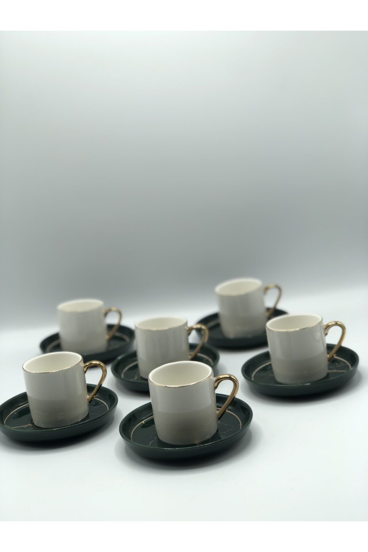 oben Yaldızlı Mermer Desenli 6 Kişilik Porselen Kahve Takımı