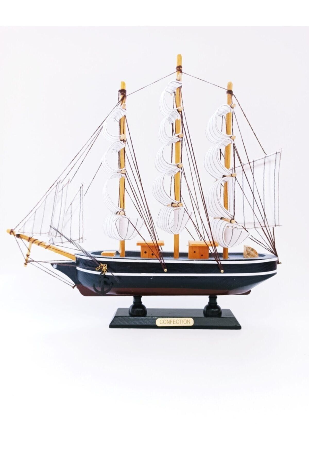 Deco Elit Ahşap El Yapımı Yelkenli Gemi Maketi Dekoratif Hobi 30 cm -a