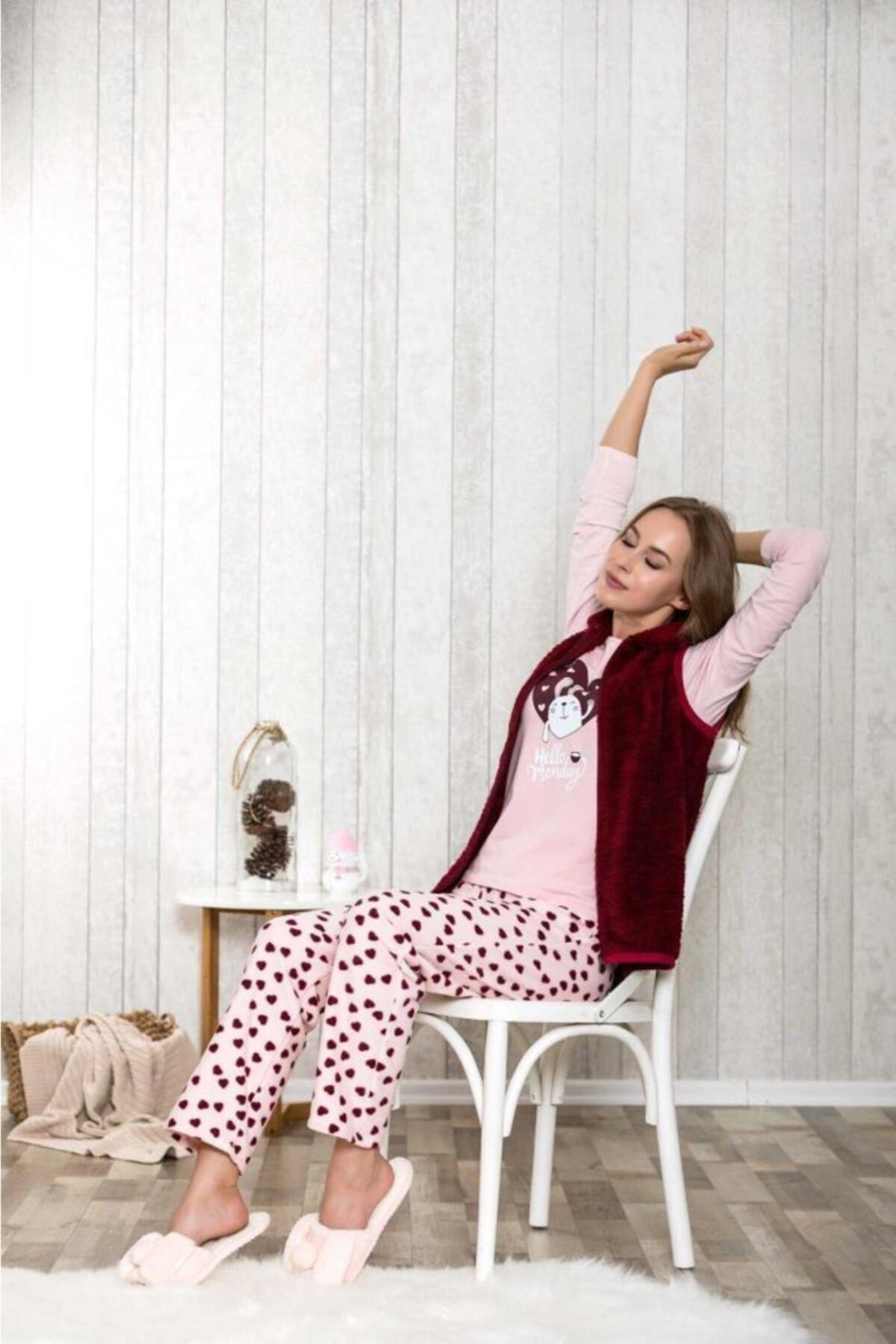 LİNGABOOMS Kadın Pembe Lovely He Aşk Yazılı 3'lü Pijama Takım Lb2016