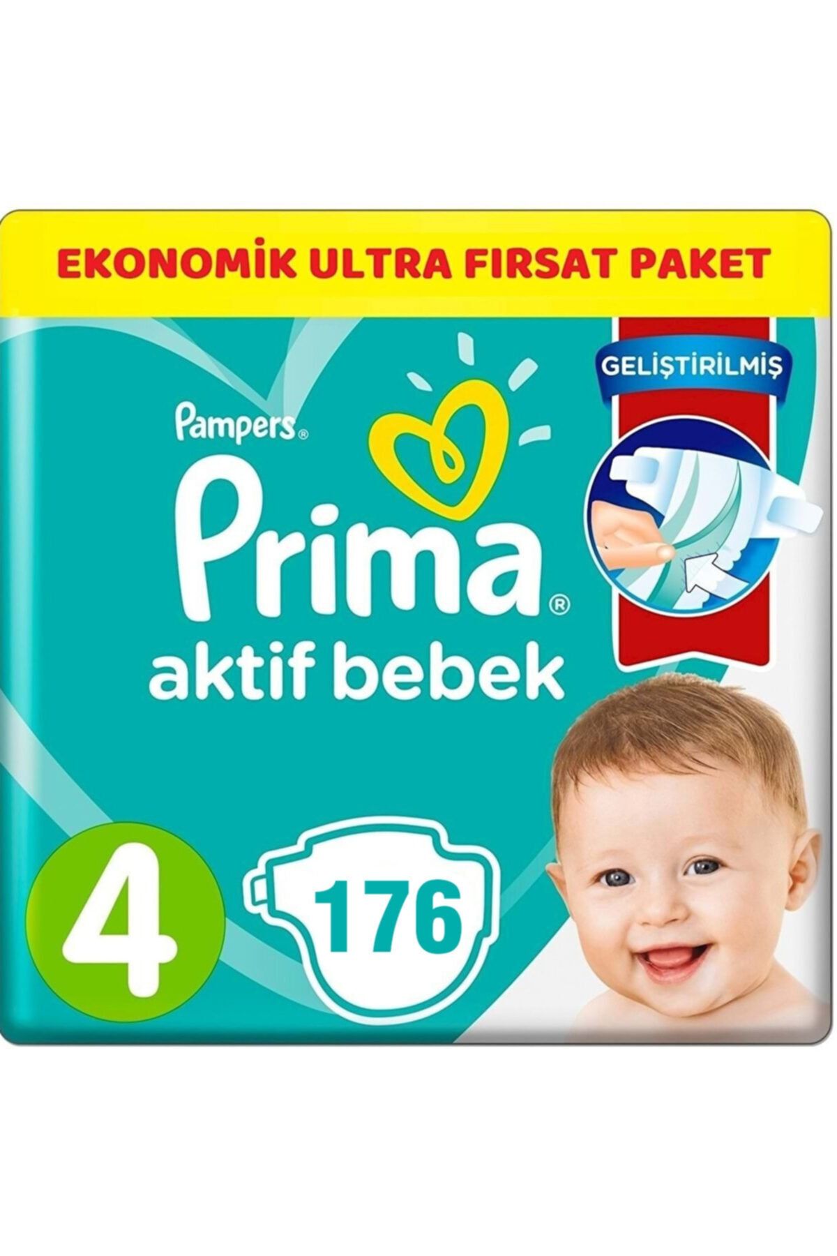Prima Bebek Bezi Aktif Bebek 4 Beden 176 Adet 9-14 kg   Ultra Fırsat Paketi