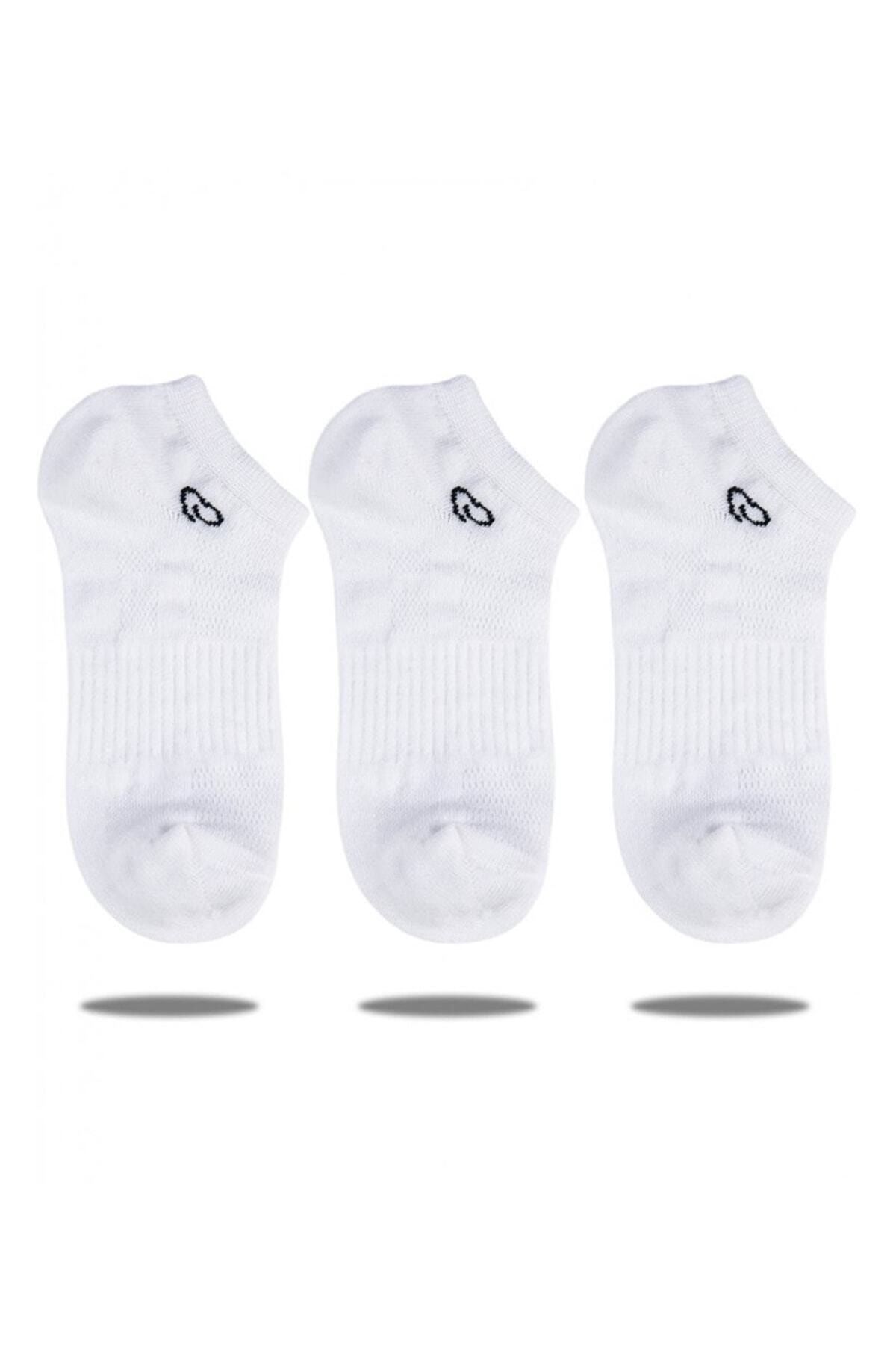 Ebru Şallı Beyaz Renk 3'lü Set Sneaker Çorap