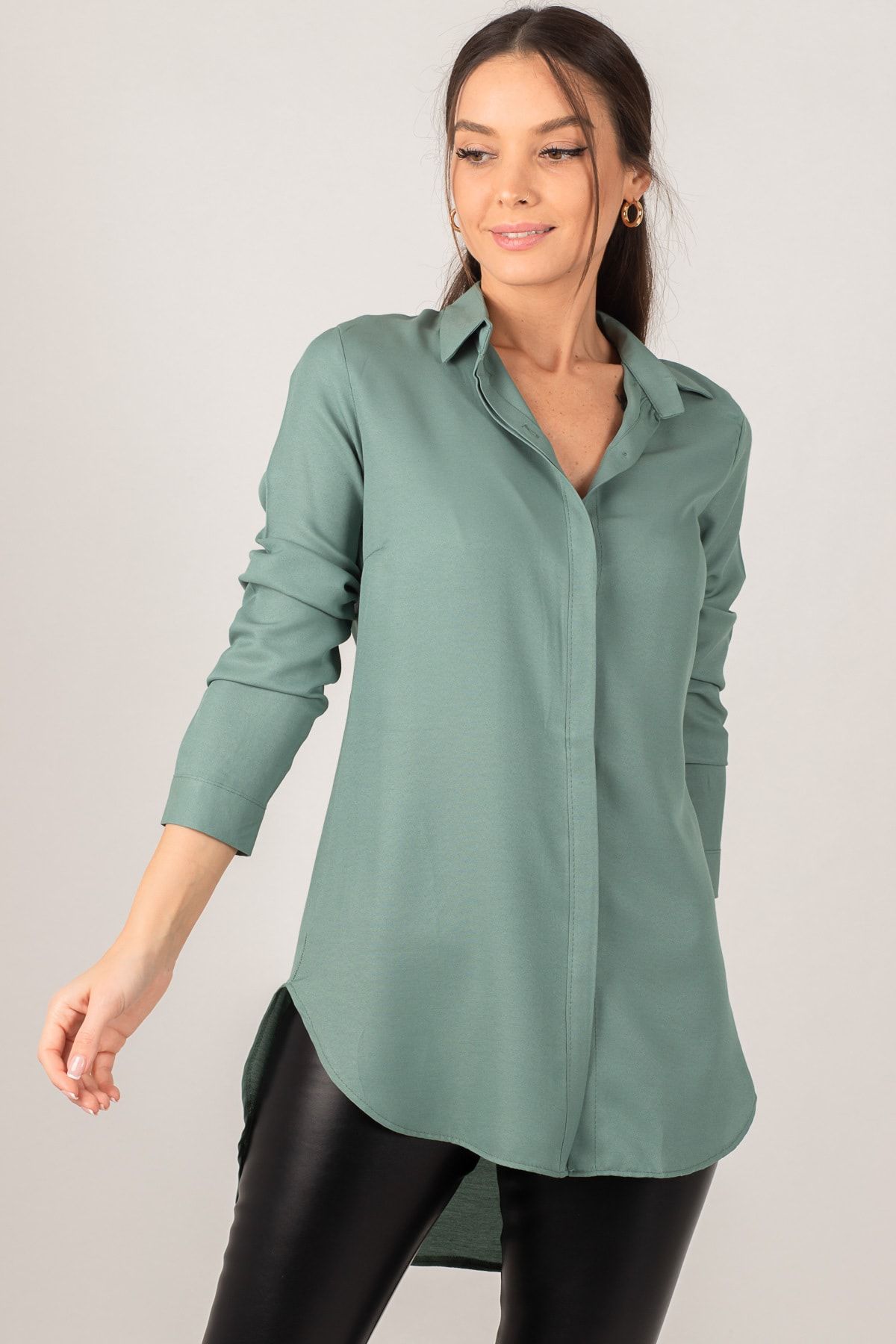 armonika Kadın Yeşil Tunik Gömlek ARM-19Y001003