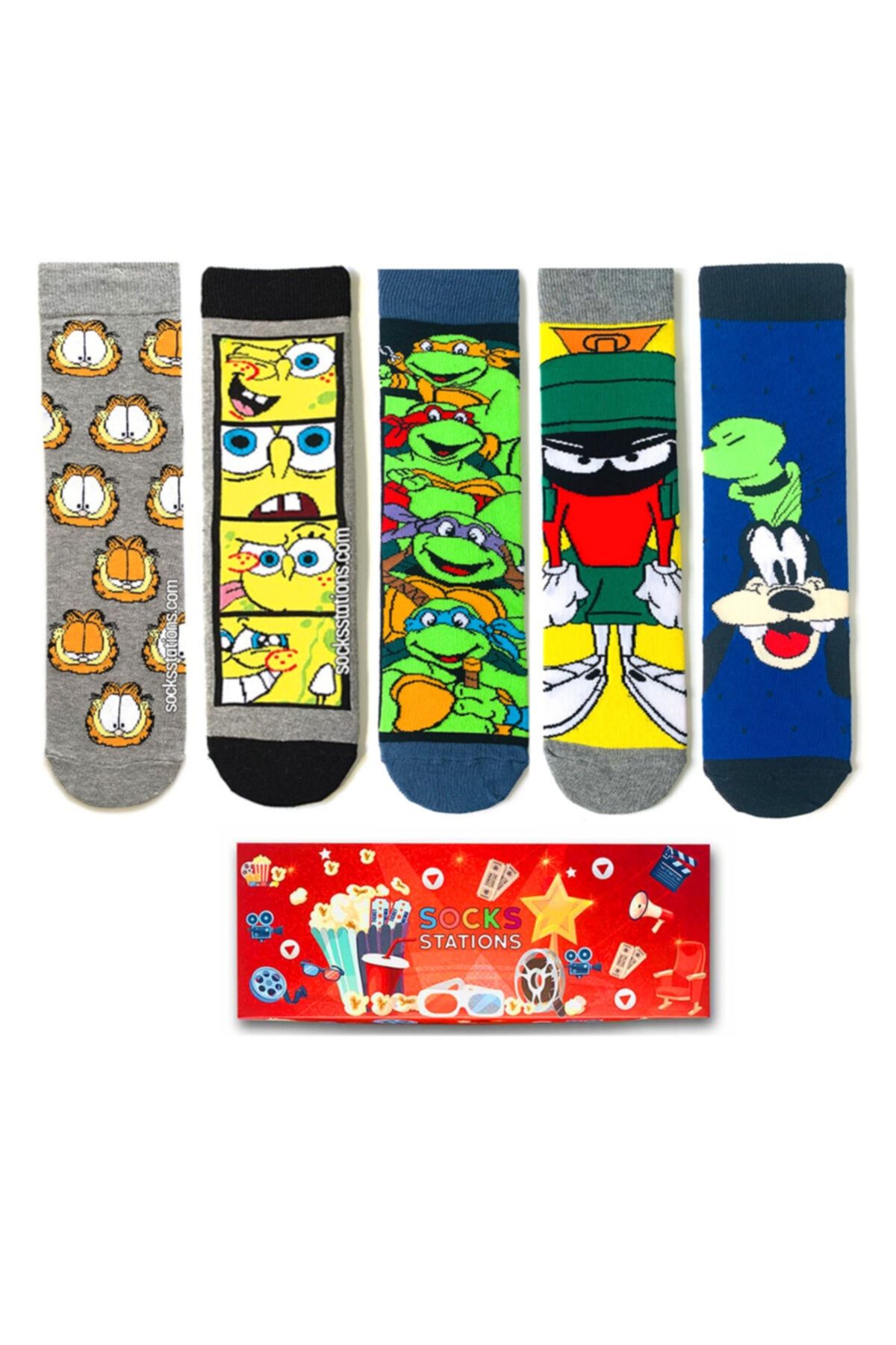 Socks Stations 5’li Çizgi Karakterler Desenli Çorap Özel Kutusu/ Yılbaşı Çorapları Ve Yılbaşı Hediyesi