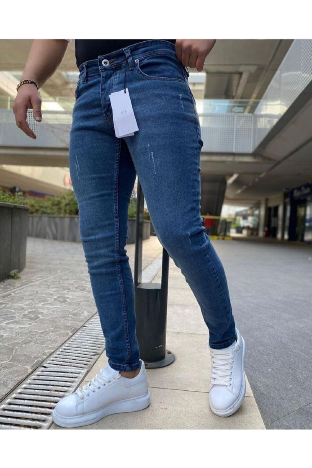 Dark Lavish Erkek Jeans Skinny Fit Likralı Açık Mavi Tırnaklı Denım Kot Pantolon