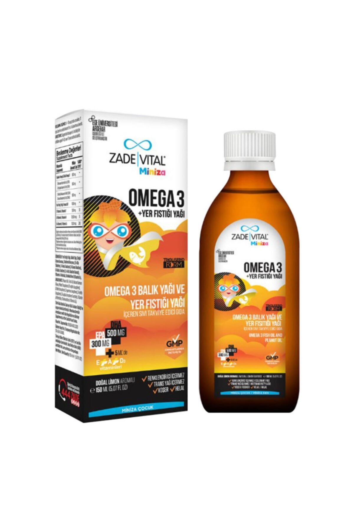 Zade Vital Miniza Omega 3 - Yer Fıstığı Yağı Içeren Sıvı Takviye Edici Gıda (limon Aromalı) 150 Ml