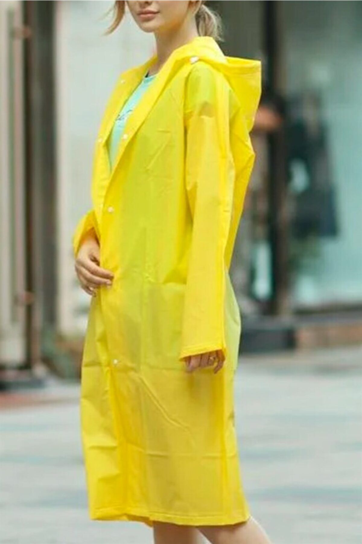 Genel Markalar Kadın Erkek Yağmurluk Kapüşonlu Çıtçıtlı Eva Sarı Yağmurluk