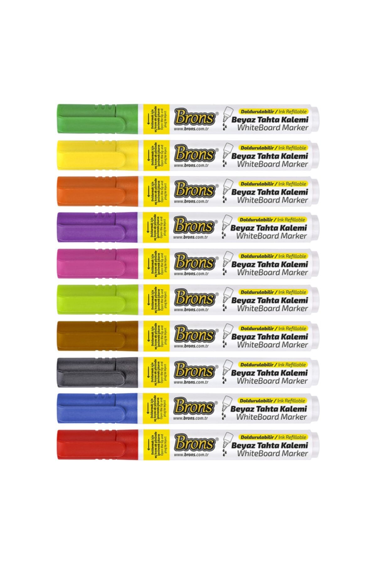 Brons Doldurulabilir Beyaz Tahta Kalemi 10 Renk Set