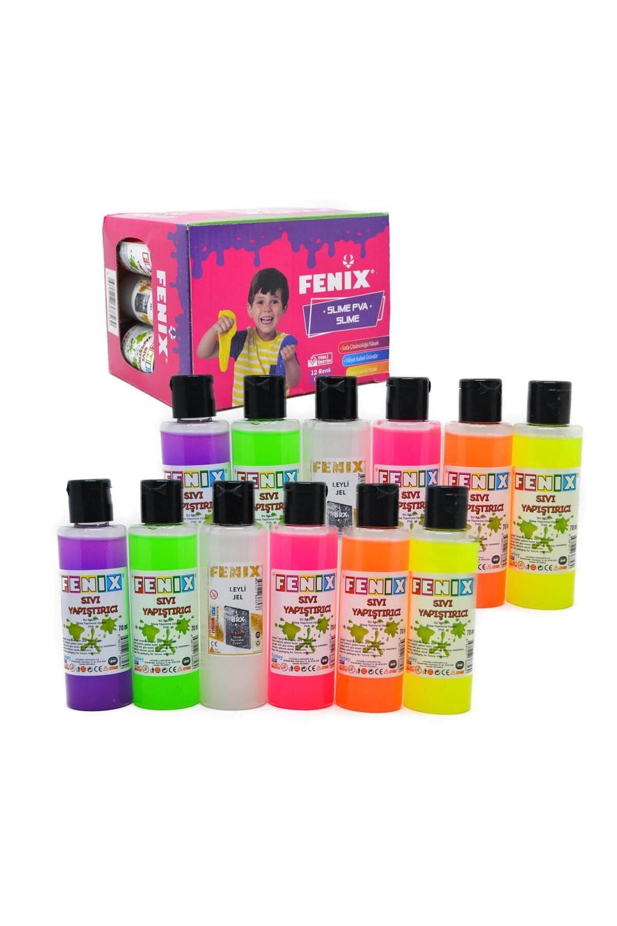 Fenix 10 Renk Slime Jeli Ve 2 Tüp Sıvı Boraks - Slaym Yapım Seti