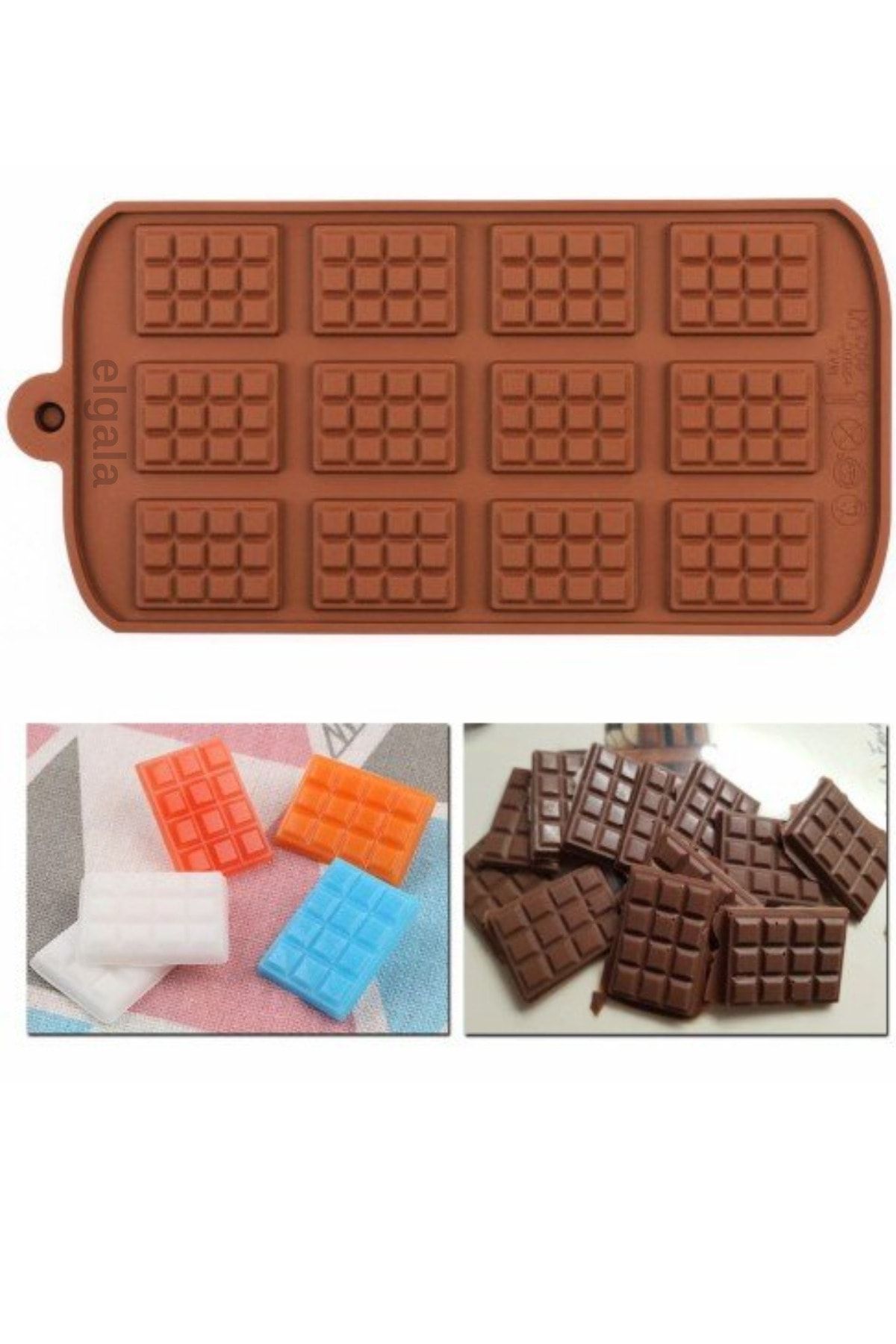 ELGALA Tablet Çikolata Kalıbı 12’li Kare Çikolata-şeker Silikon Mini Kalıp