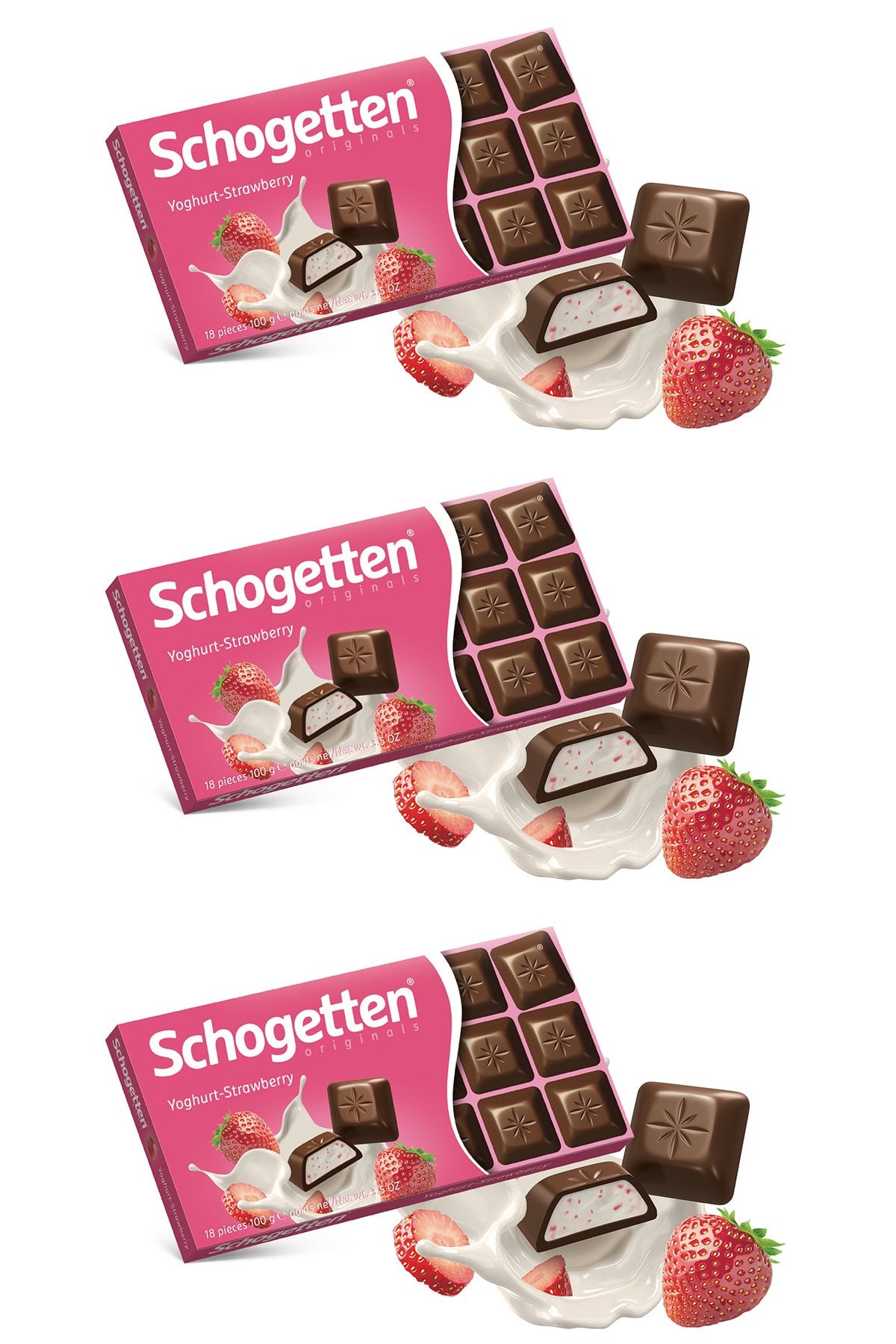 Schogetten Trilogia Çilekli-yoğurtlu Çikolata 100g - 3 Adet