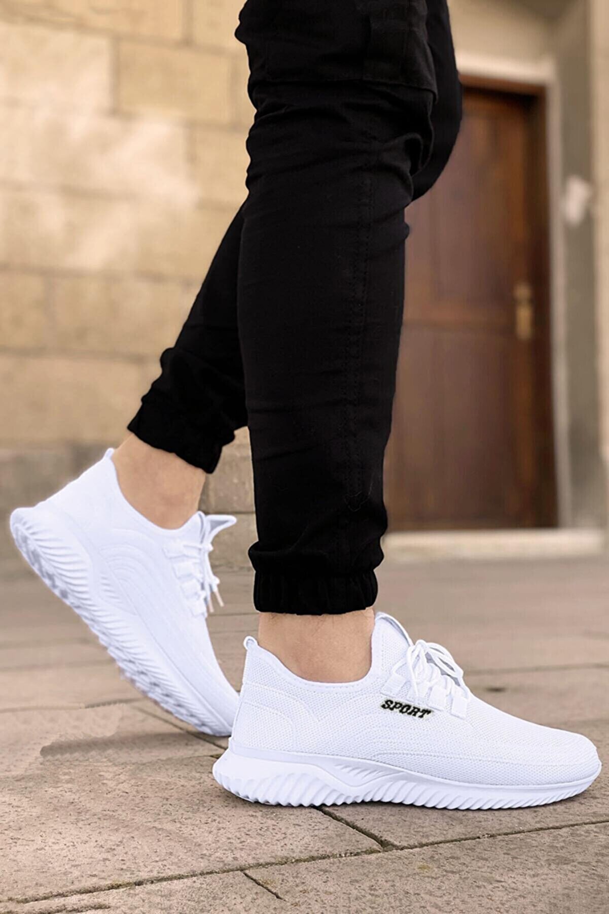 SOYLU M&A Erkek Beyaz Triko Sneakers Ortopedik Spor Ayakkabı