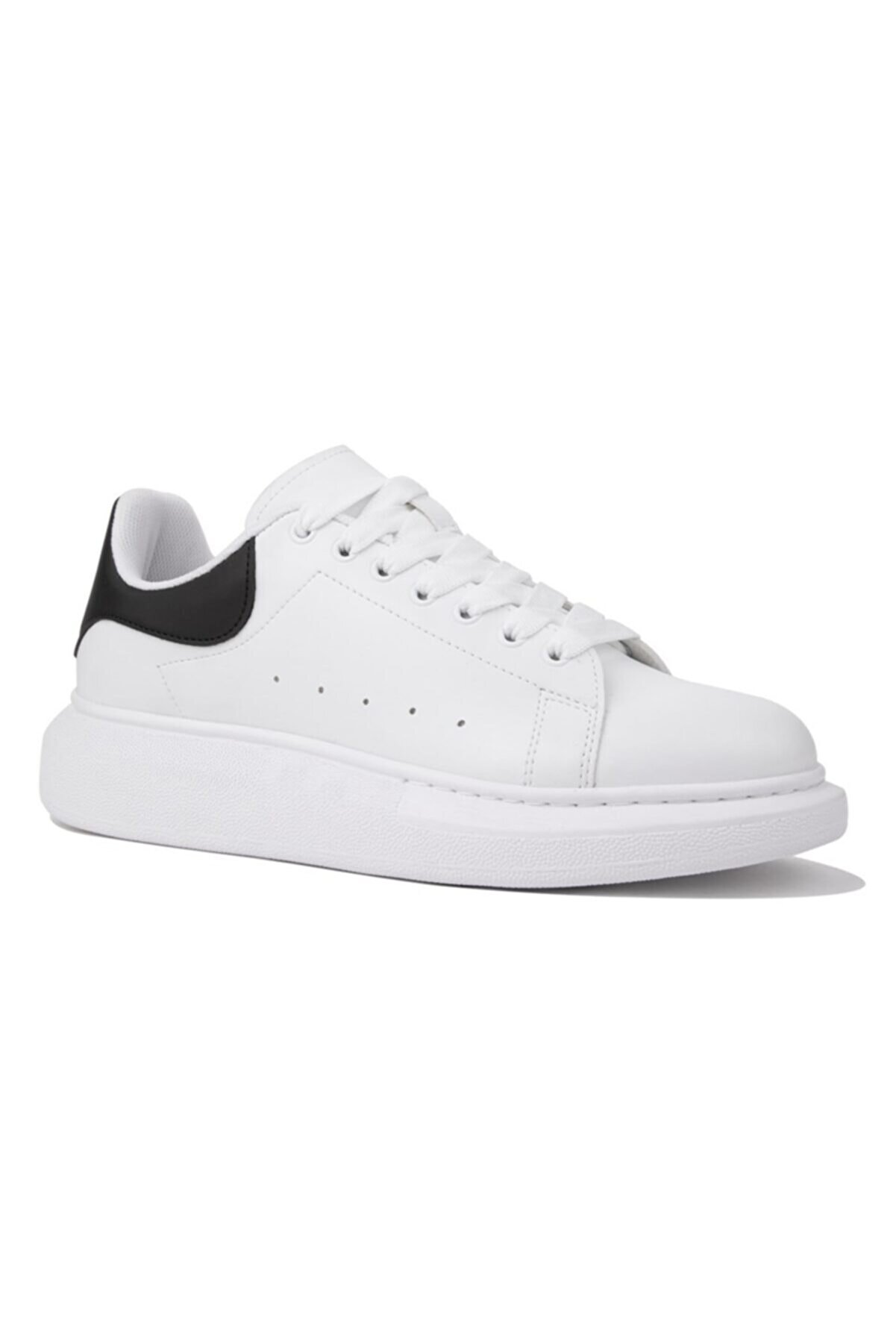 NAVYSIDE Unisex Beyaz Siyah Bağcıklı Sneaker-dar Kalıptır-yüksek Taban 4cm- Günlük Spor Ayakkabı-mcqueen