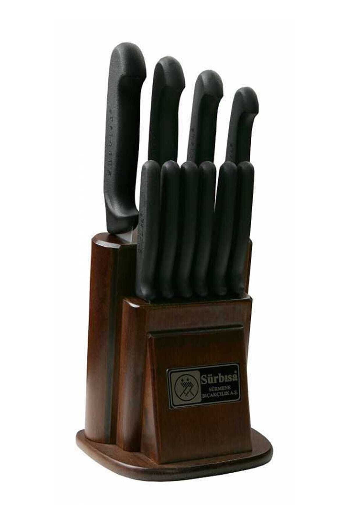 Genel Markalar Orijinal Sürmene Şık Set Üstü Eskitme Ahşaplı Mutfak Bıçak Seti 10'lu Kesme Bıçağı
