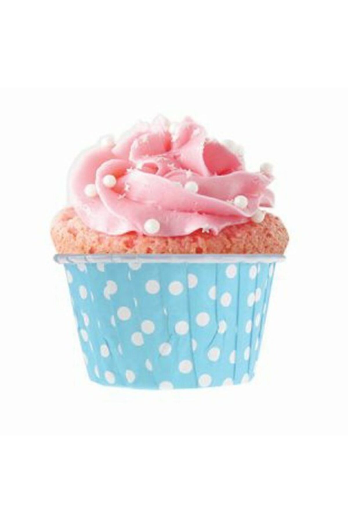 ELGALA Muffin Cupcake Kek Kalıbı Kapsülü Mavi Renk Beyaz Puantiyeli Özel Pet Kapsül 20 Adet