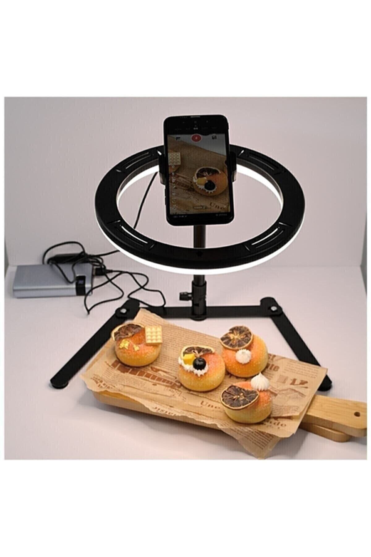 Enshall Profesyonel 10inç Çalışma Masası Işığı Masa Ürün Çekim Led Işıklı Telefon Tripod Standı