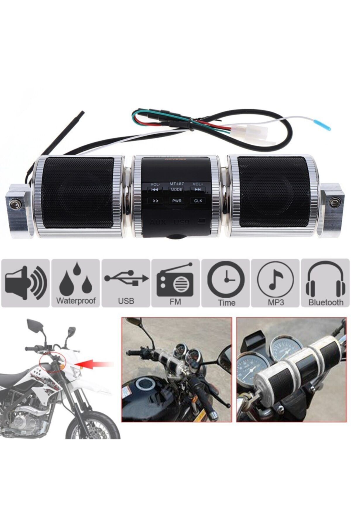 JUNGLEE Motorsiklet Bluetooth Hoparlör Motosiklet Mp3 Çalar Fm/sd/usb Ayarlanabilir Bracket Gidon