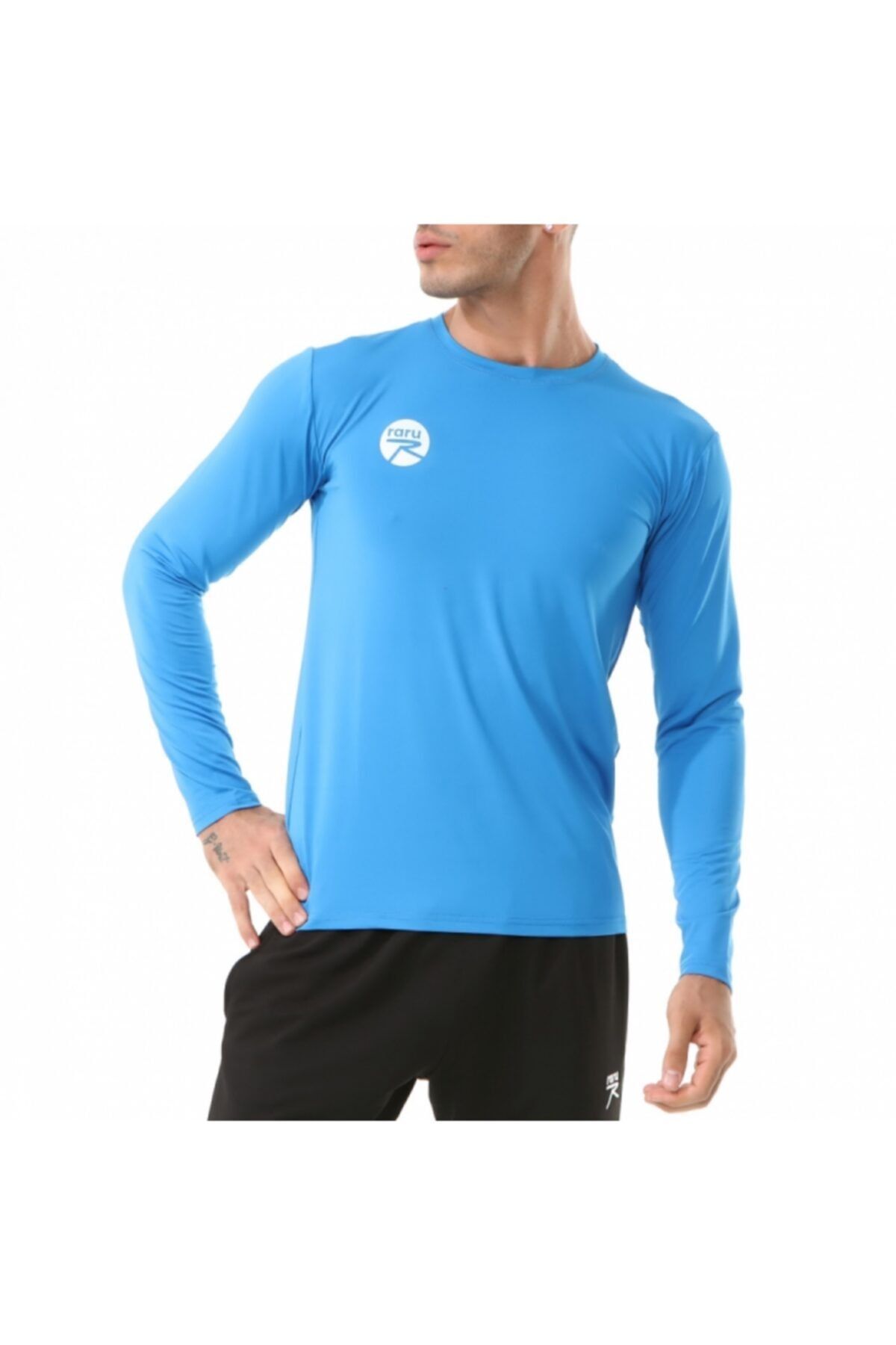 raru Erkek Uzun Kollu Teknik Performans Spor T-shirt Vıvus Mavi