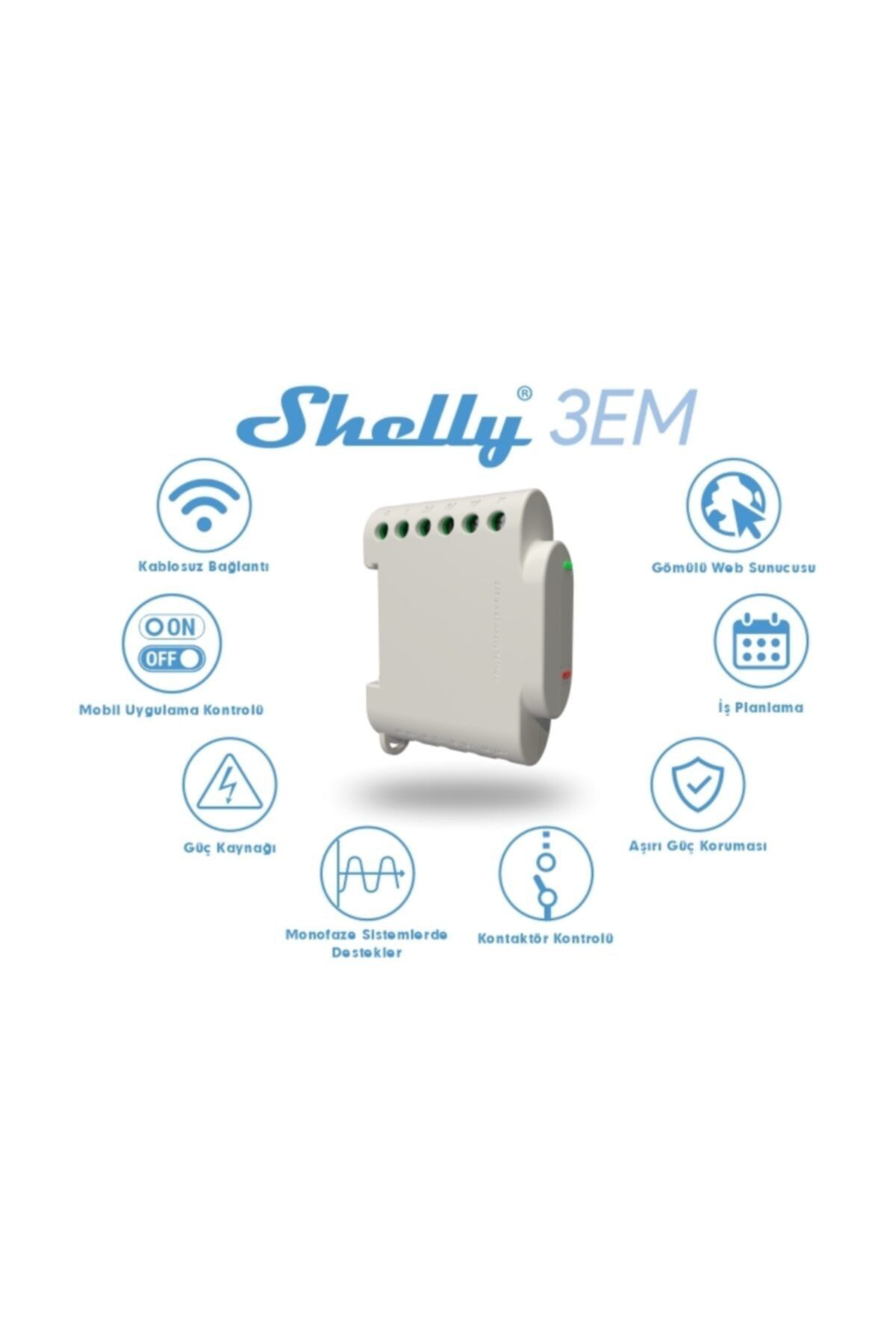 Shelly 3em Akıllı Wi-fi Röle 120a Trifaze Süzme Elektrik Sayacı