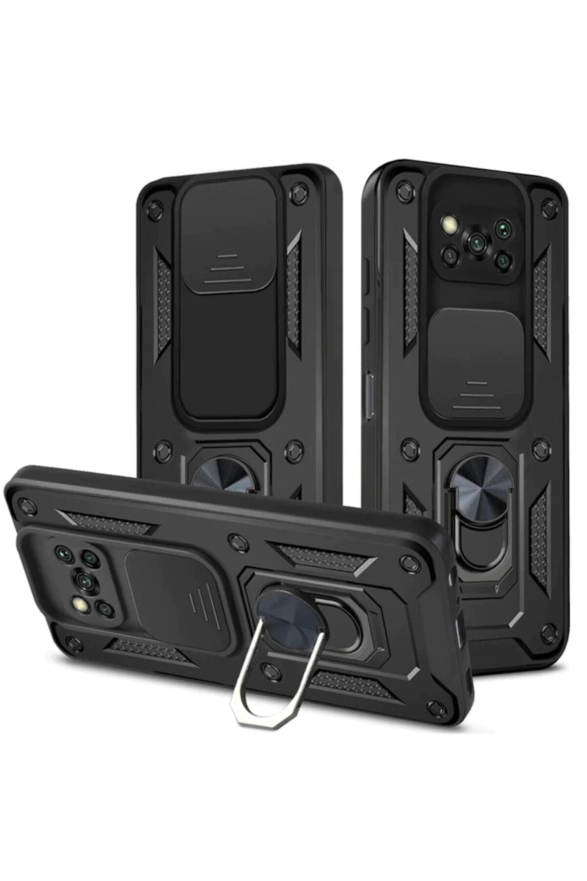 lionmycase Xiaomi Poco X3 Pro Uyumlu Kılıf Uyumlu Kılıf Zırhlı Kamera Korumalı Lens Sürgülü Tank Kapak