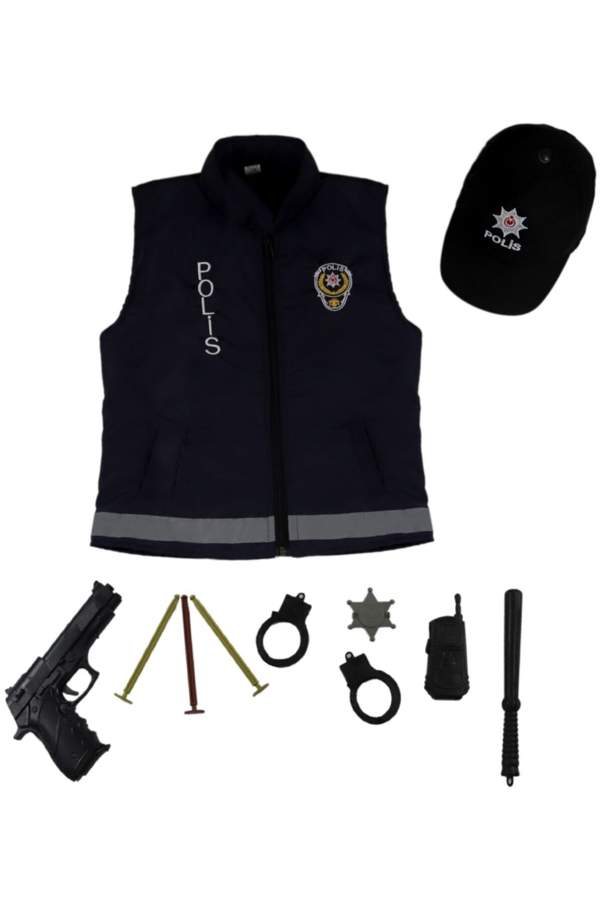 Liyavera Unisex Çocuk Lacivert Polis Şapka ve Yeleği Kostümü Polis Yeleği Kıyafeti Üniforması O