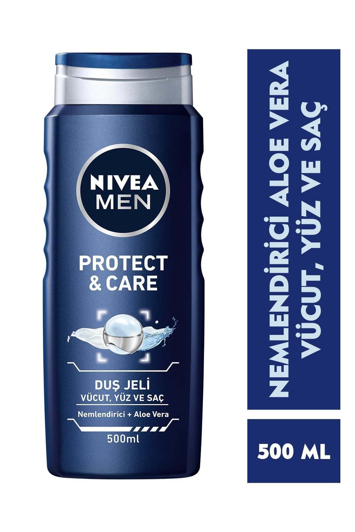 NIVEA Men Protect&Care Duş Jeli 500 ml, 3'ü 1 Arada Komple Bakım, Vücut, Saç ve Yüz için