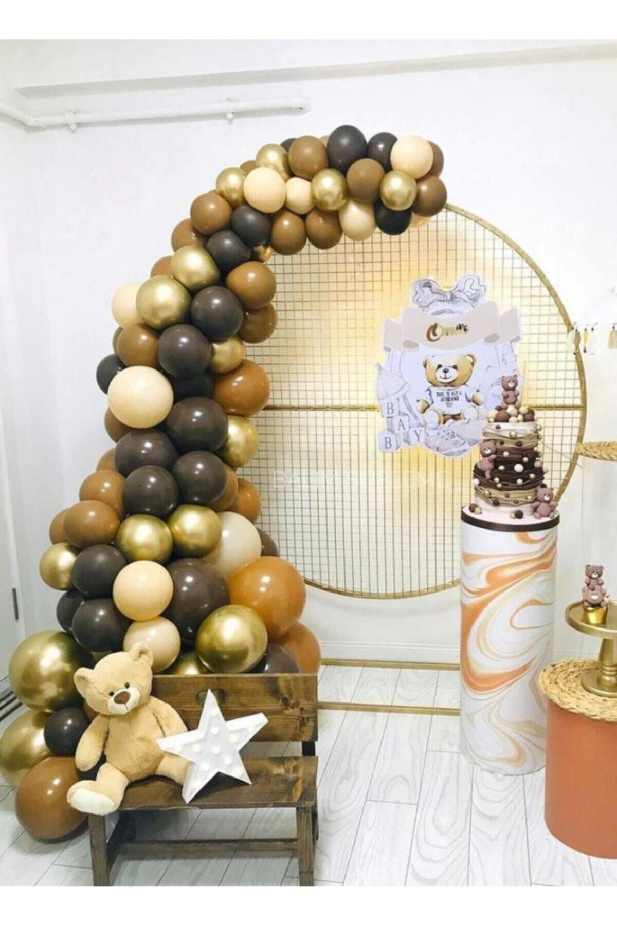 BalonEvi 105 Adet Karamel Kahve Çikolata Kahve Somon Gold Balon Balon Zincir