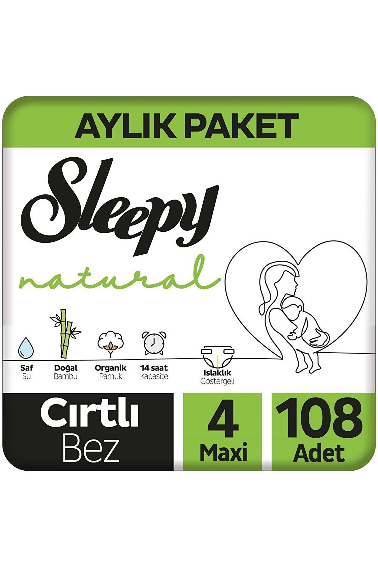 Sleepy Natural Aylık Paket Bebek Bezi 4 Numara Maxi 108 Adet U00000000001359
