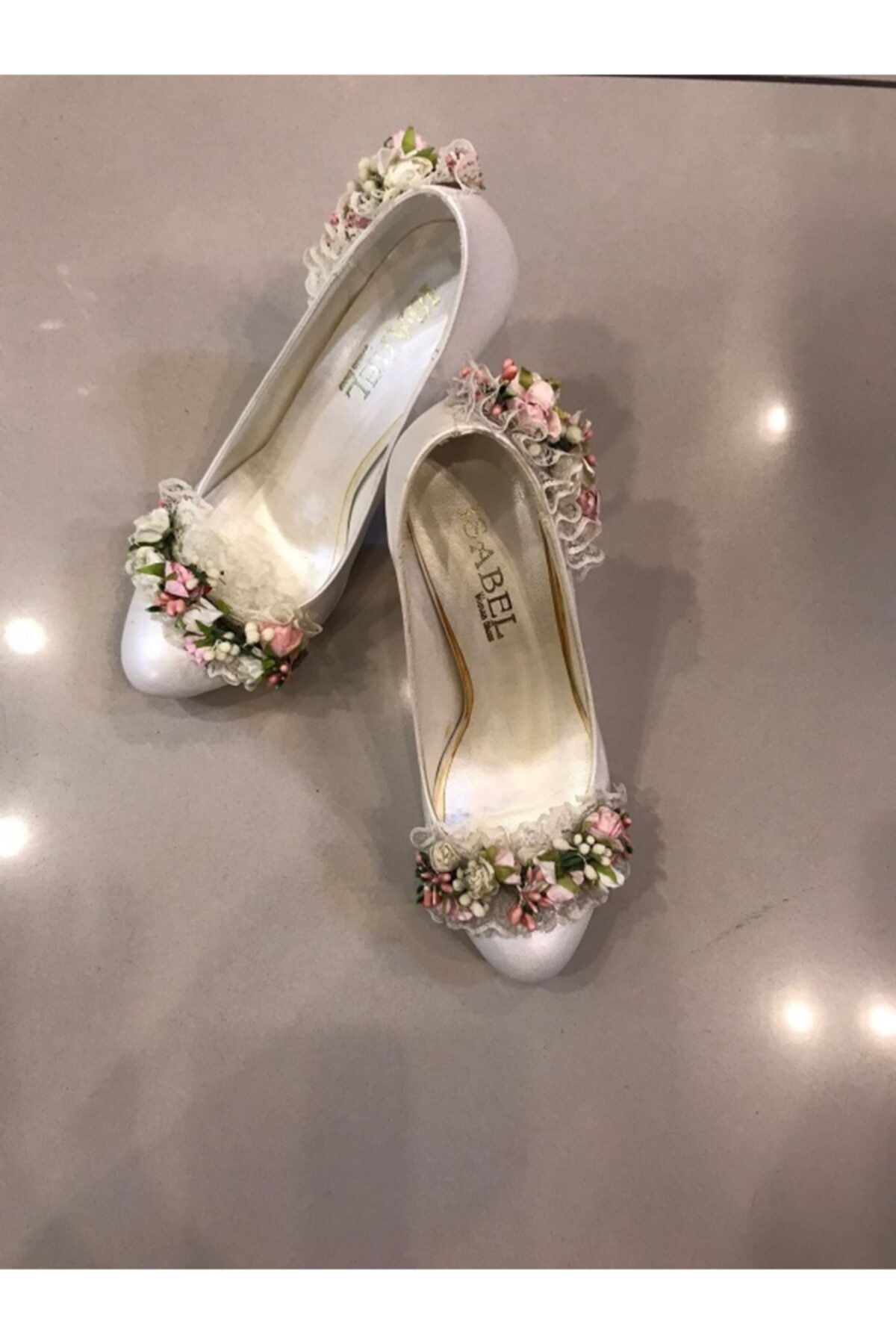 Isabel Gelin Ve Abiye Ayakkabısı Beyaz Çiçekli Platform Topuklu Topuk Boyu 8 cm