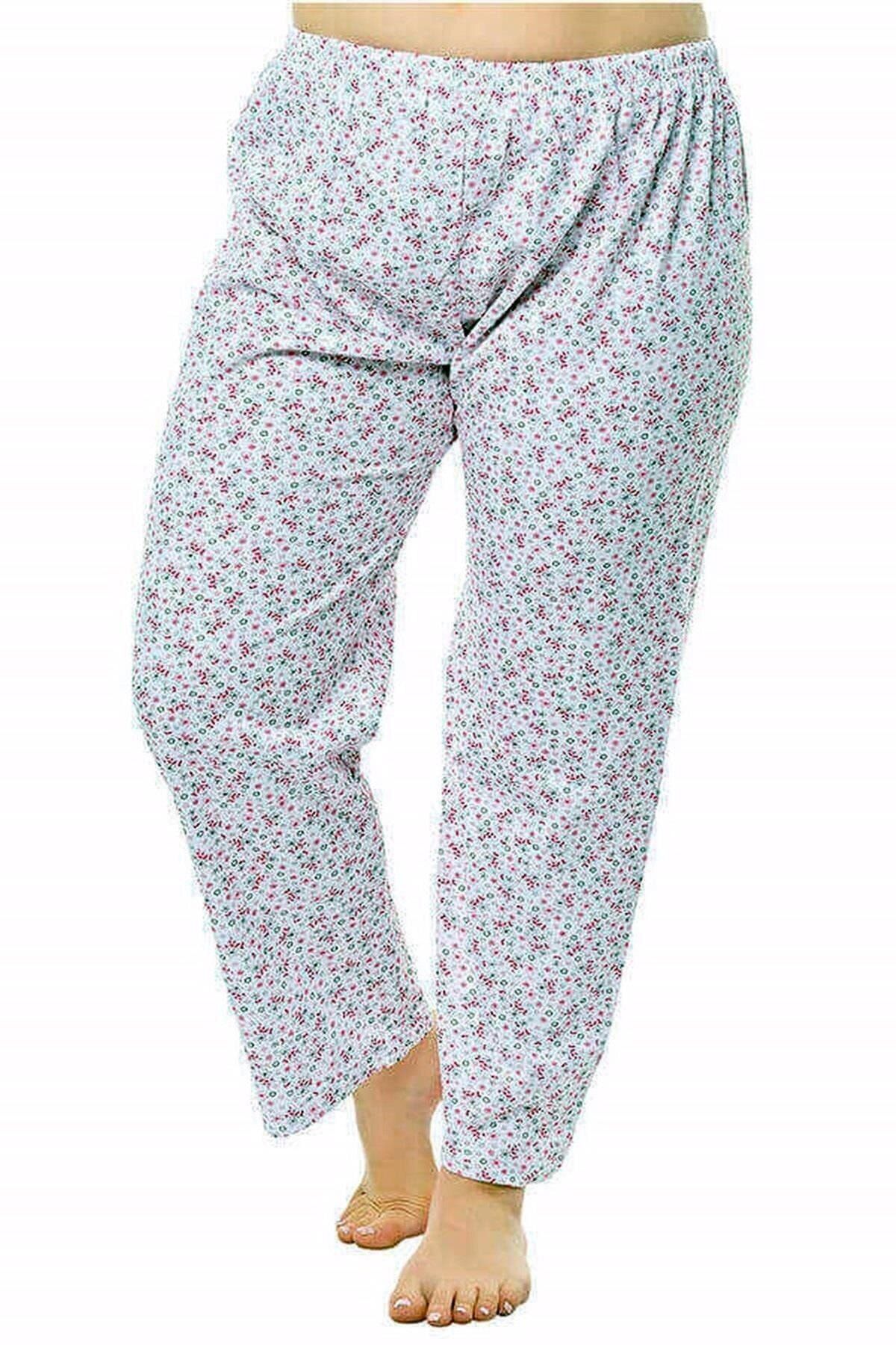 kapbirtane Kadın Tek Alt Pijama Çiçek Desenli Jumbo Boy