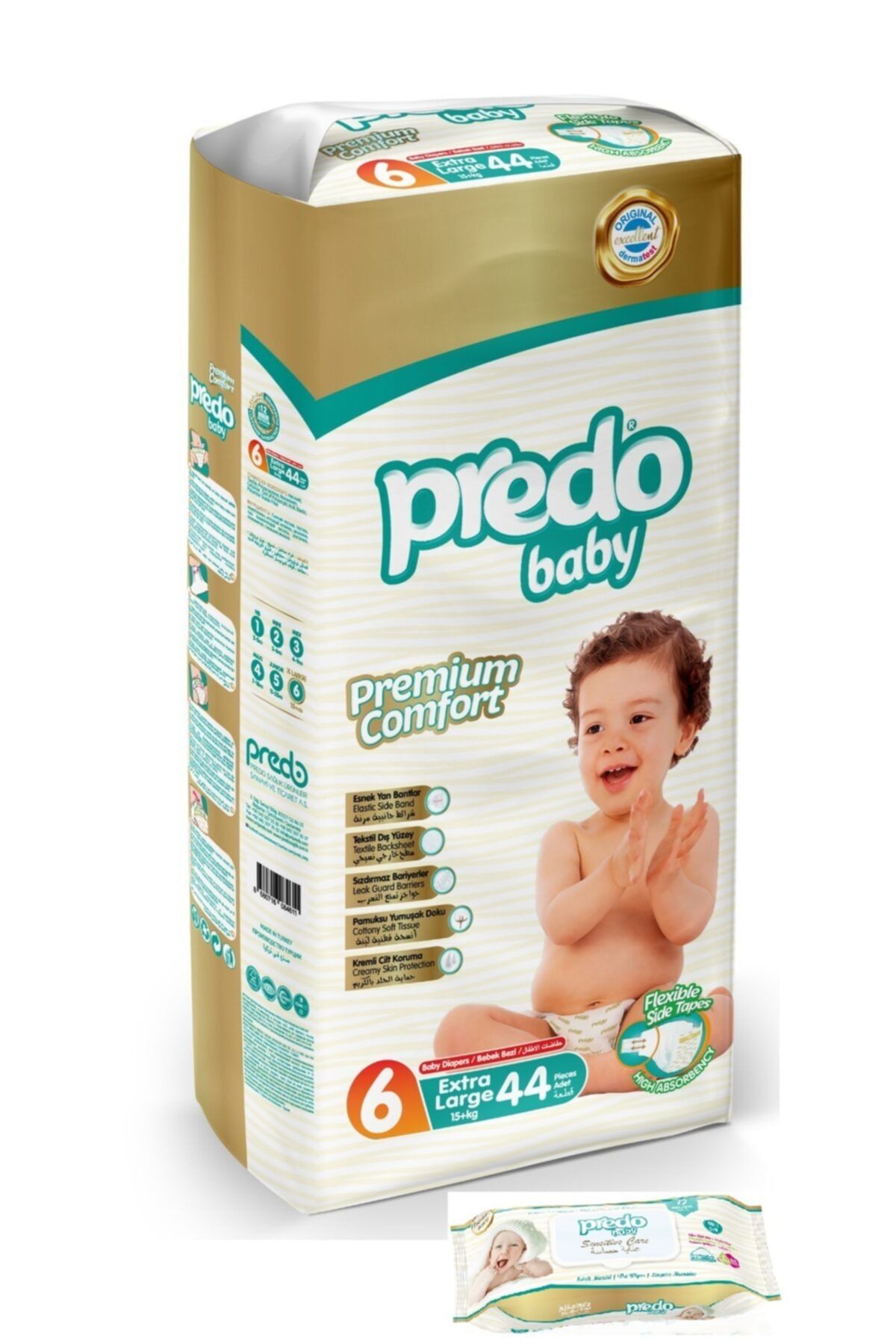 PREDO Premium Comfort Bebek Bezi 6 Numara 44 Adet + Islak Mendil 72 Adet
