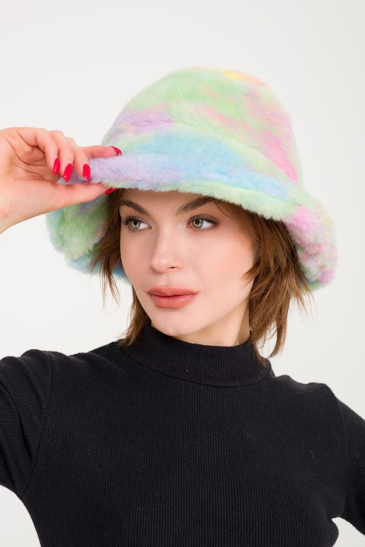 BAHELS Kadın Özel Seri Rainbow Peluş Bucket Şapka