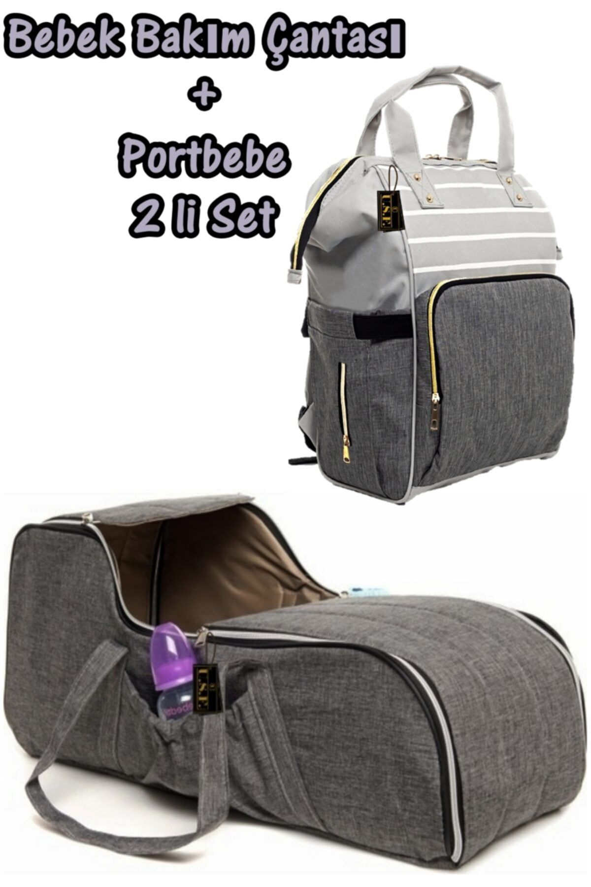 USF Portbebe Ana Kucağı Puset Bebek Taşıma Anne Bebek Bakım Çantası 2 Li Set
