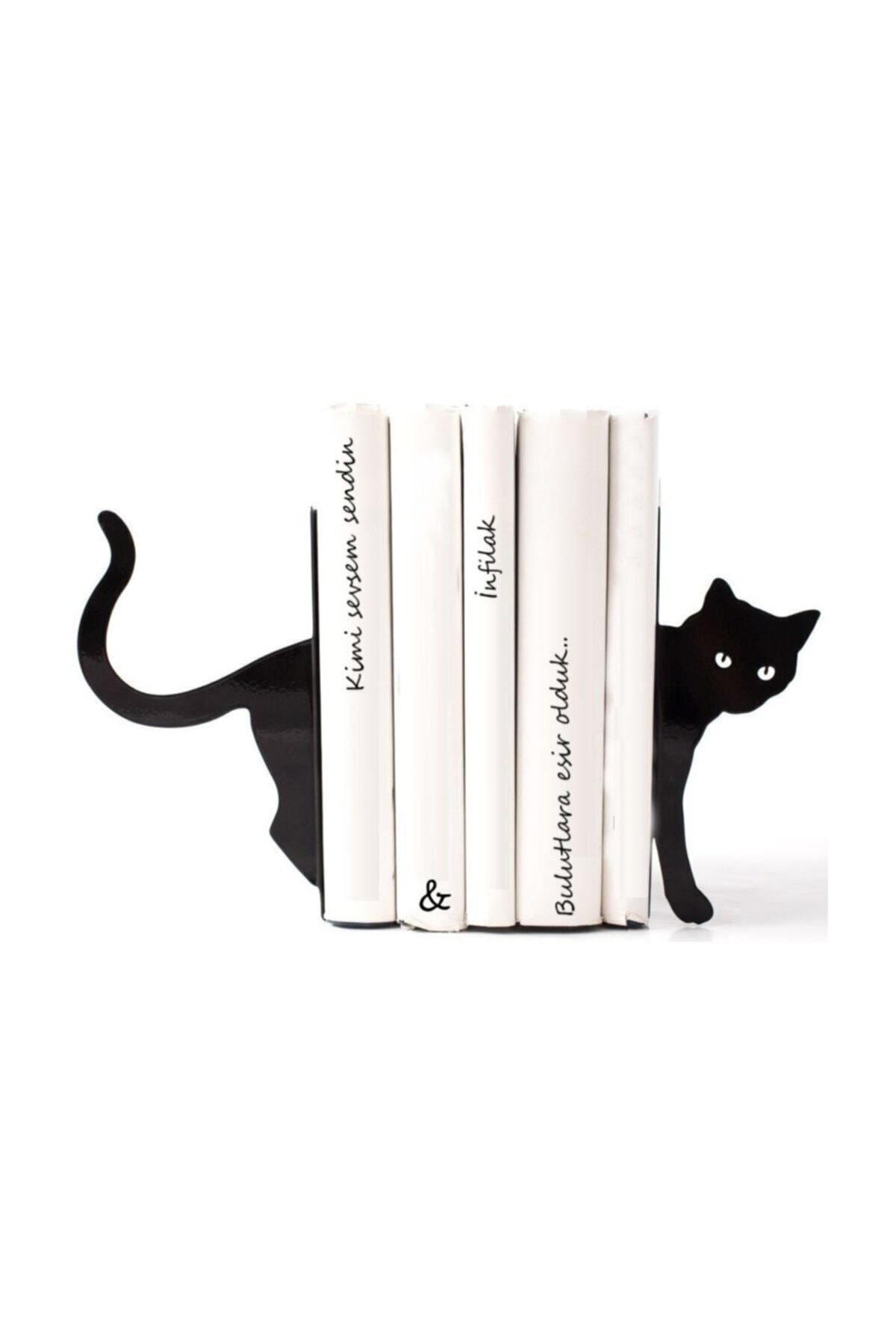 Simge Yapı Dekorasyon Kara Kedi Figürlü Dekoratif Metal Kitap Tutucu, Kitap Desteği