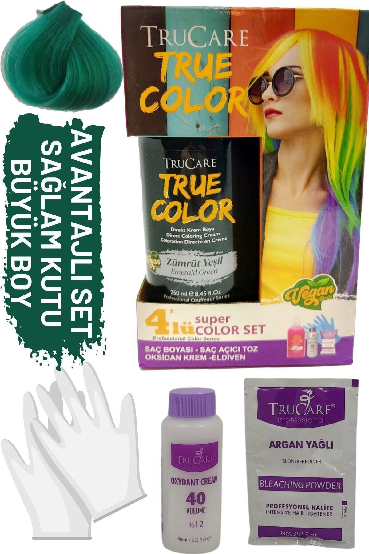 Trucare Truecolor Zümrüt Yeşili Saç Boyası Seti Saç Açıcı ve Eldivenli
