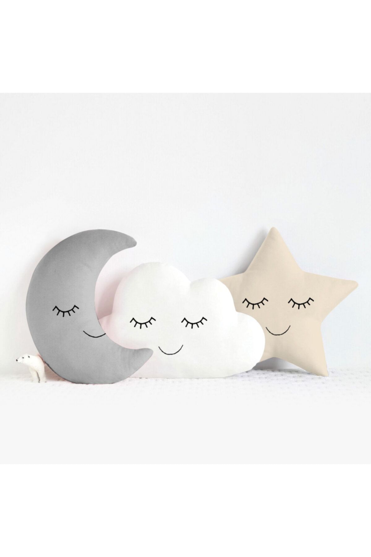 Miomundo Bebek Ve Çocuk Odası Ay-yıldız-bulut Uyku Arkadaşları Süs Yastıkları Üçlü Kombin Gri Beyaz Bej