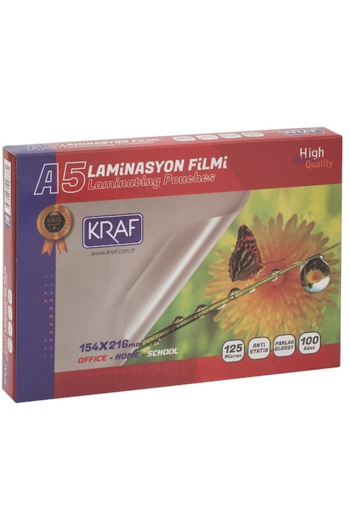KRAF Laminasyon Filmi Parlak A5 125 Micron 100`lü