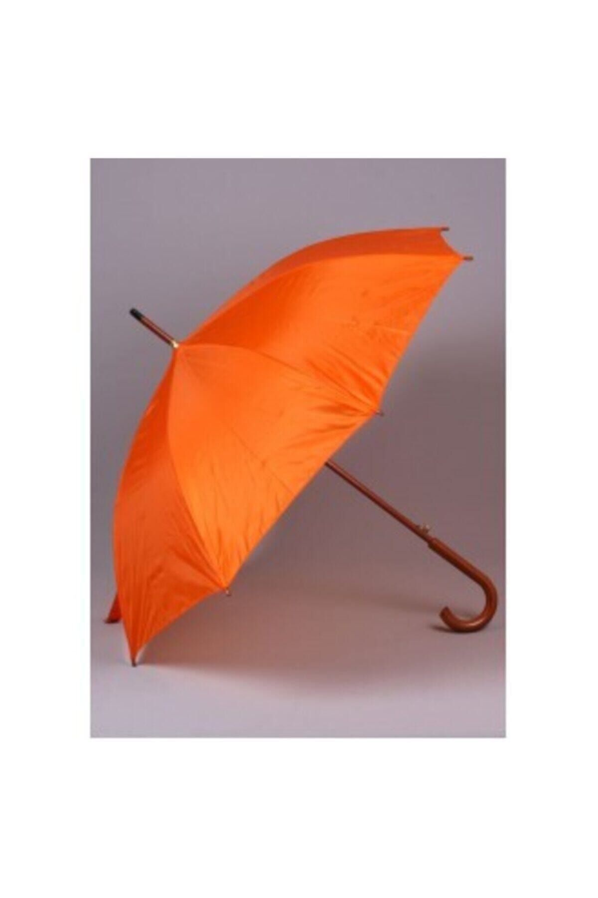 Genel Markalar Ahşap Saplı Fiber Glass Kırılmaz Şemsiye (turuncu)