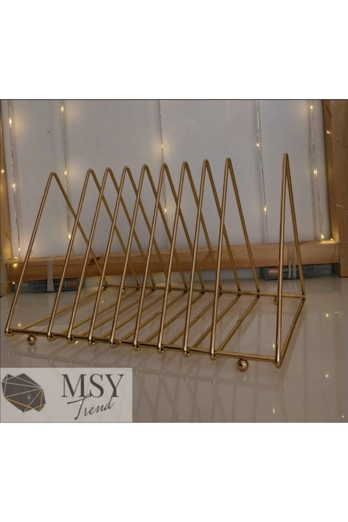 MsY TREND Gold Dekoratif-9 Gözlü-üçgen Raf-metal Kitaplık Düzenleyici Masaüstü Organizer Dergilik-plaklık-vini