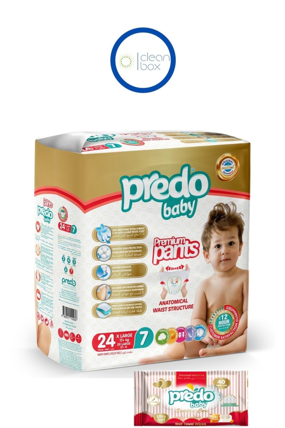 PREDO Premium Pants Külot Bezi 7 Numara 24 Adet + Islak Mendil 40'lı