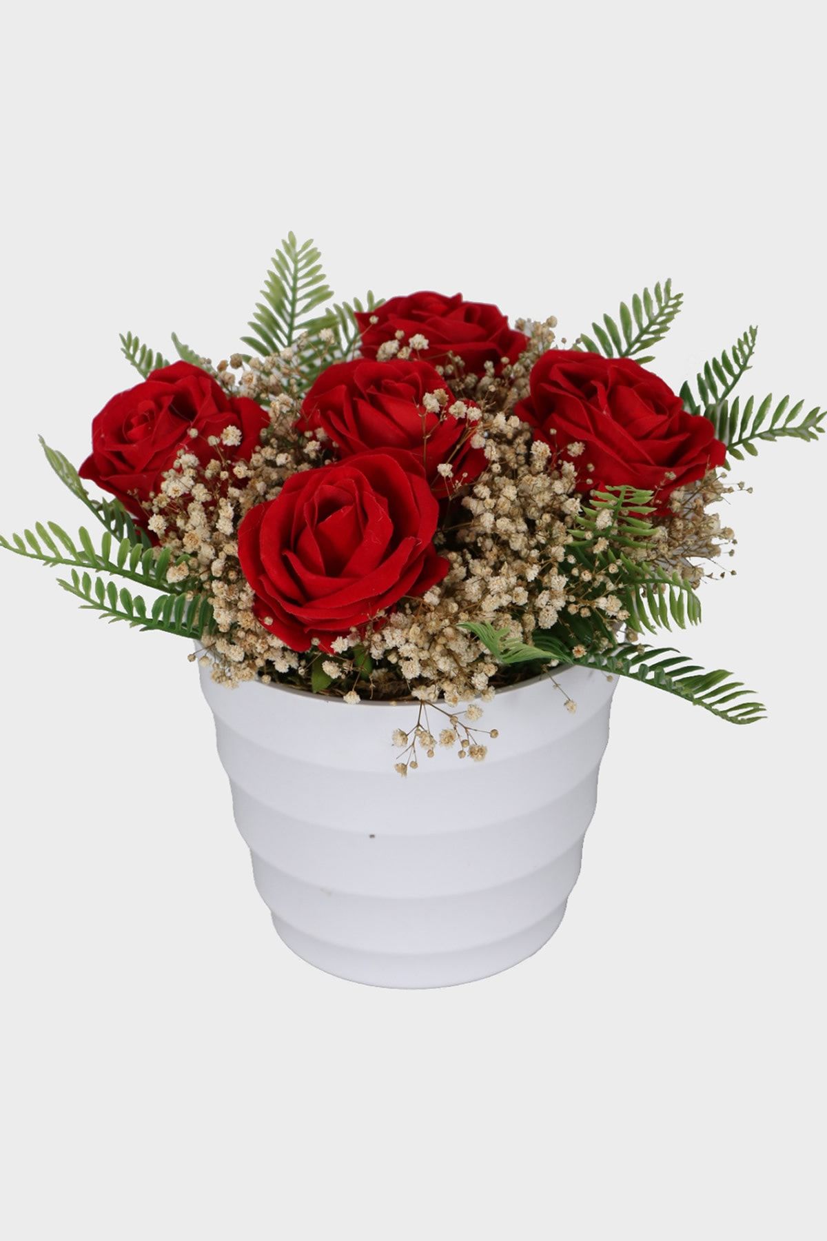 Yapay Çiçek Deposu Melamin Saksıda Kadife Güllü Sevgililer Günü Çiçeği