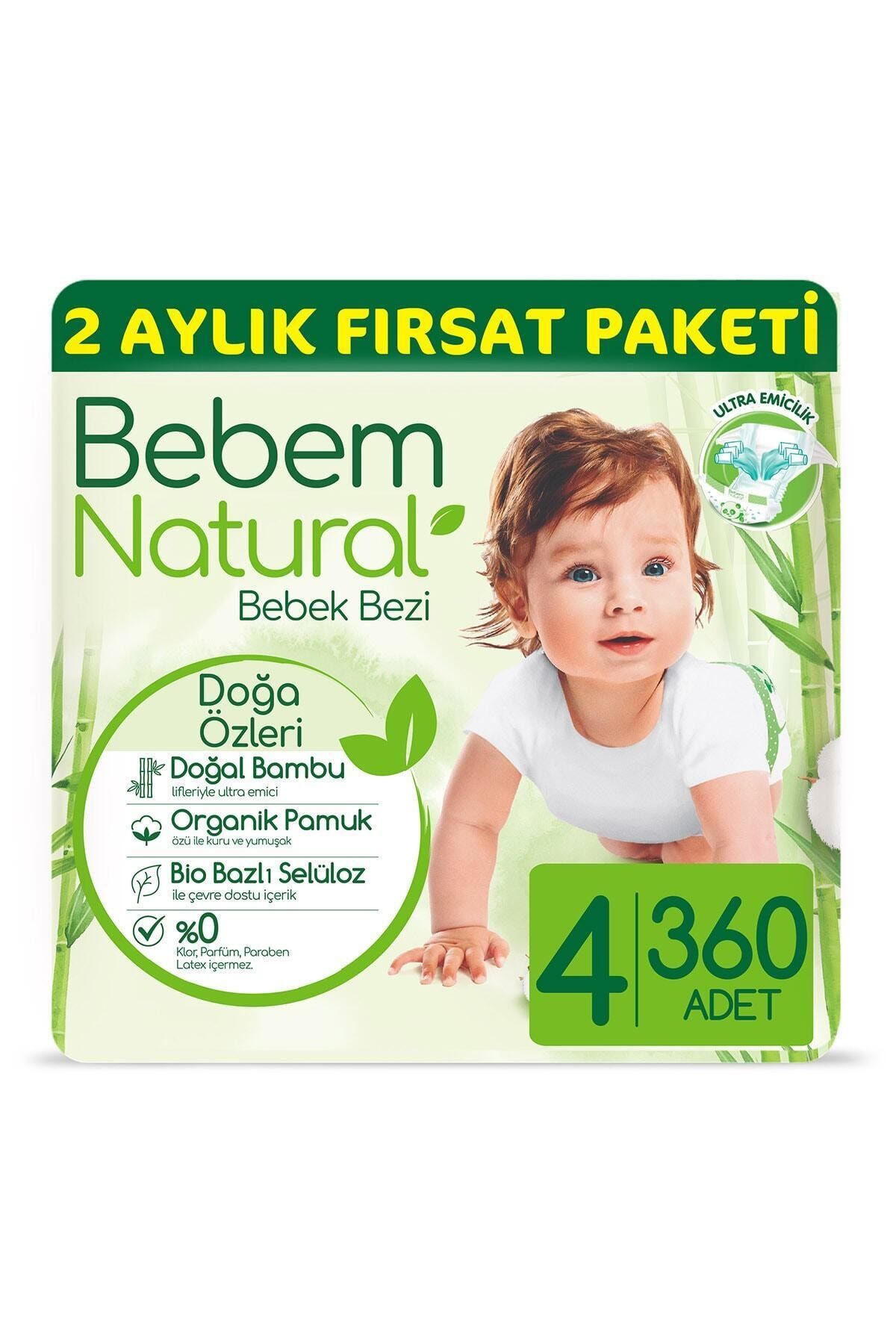 Bebem Natural Bebek Bezi 4 Beden Maxi Aylık Fırsat Paketi 360 Adet 90*4